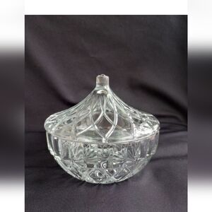 Vintage KIG Indonesia Clear Pressed Glass Candy Dish Bowl with Lid 4.5" x 5"